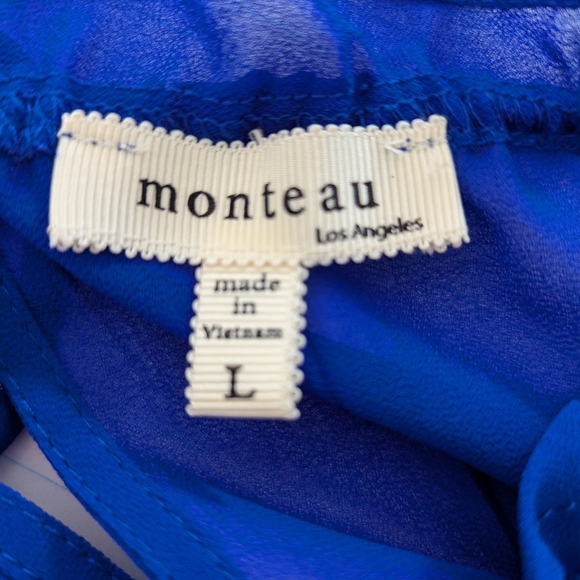 Monteau Los Angeles Royal Blue Chiffon Lined Blouse Size Large - Picture 7 of 8